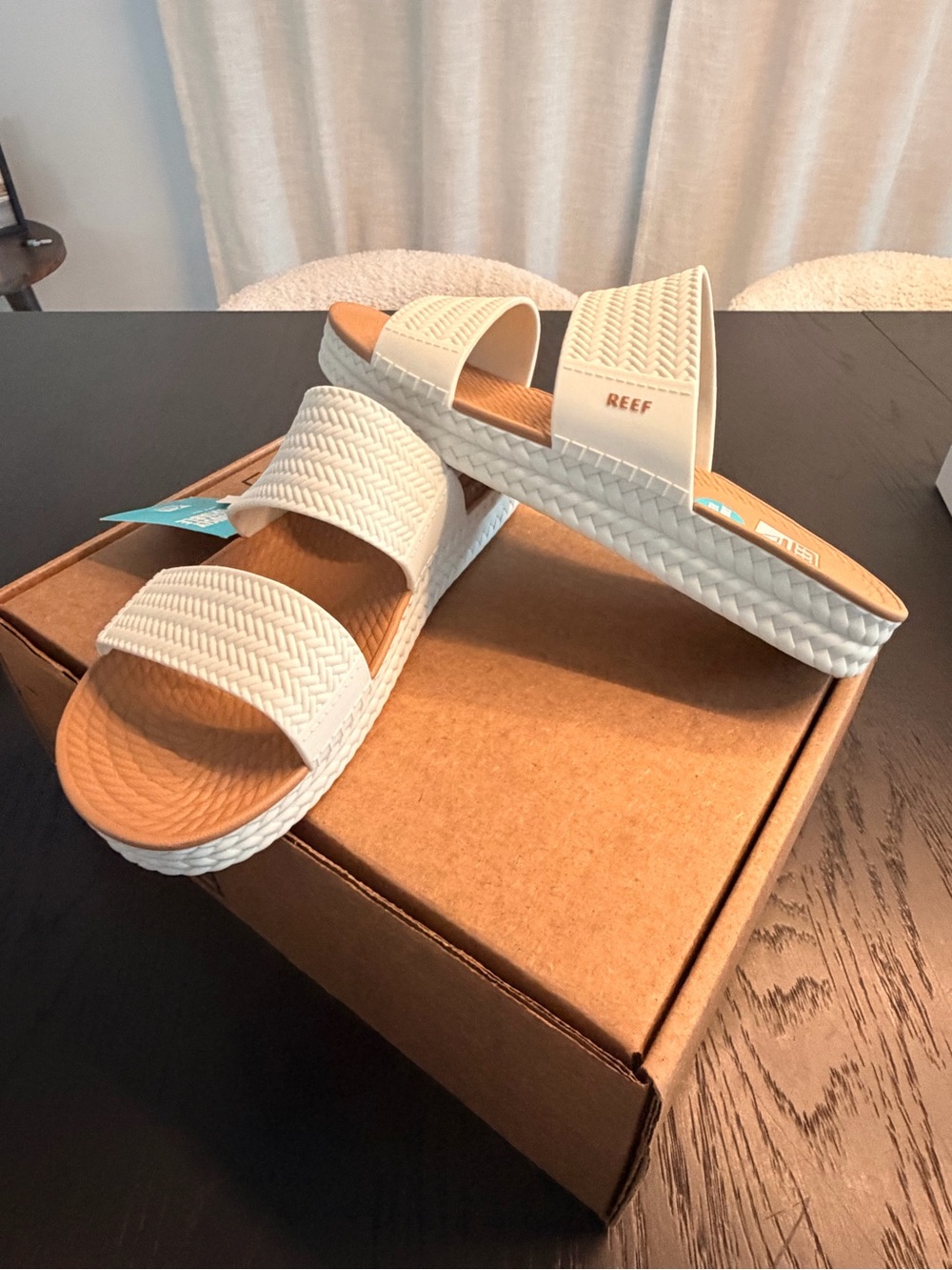 Reef Water Vista Slide Sandals in White and Tan - Picture 2 of 6